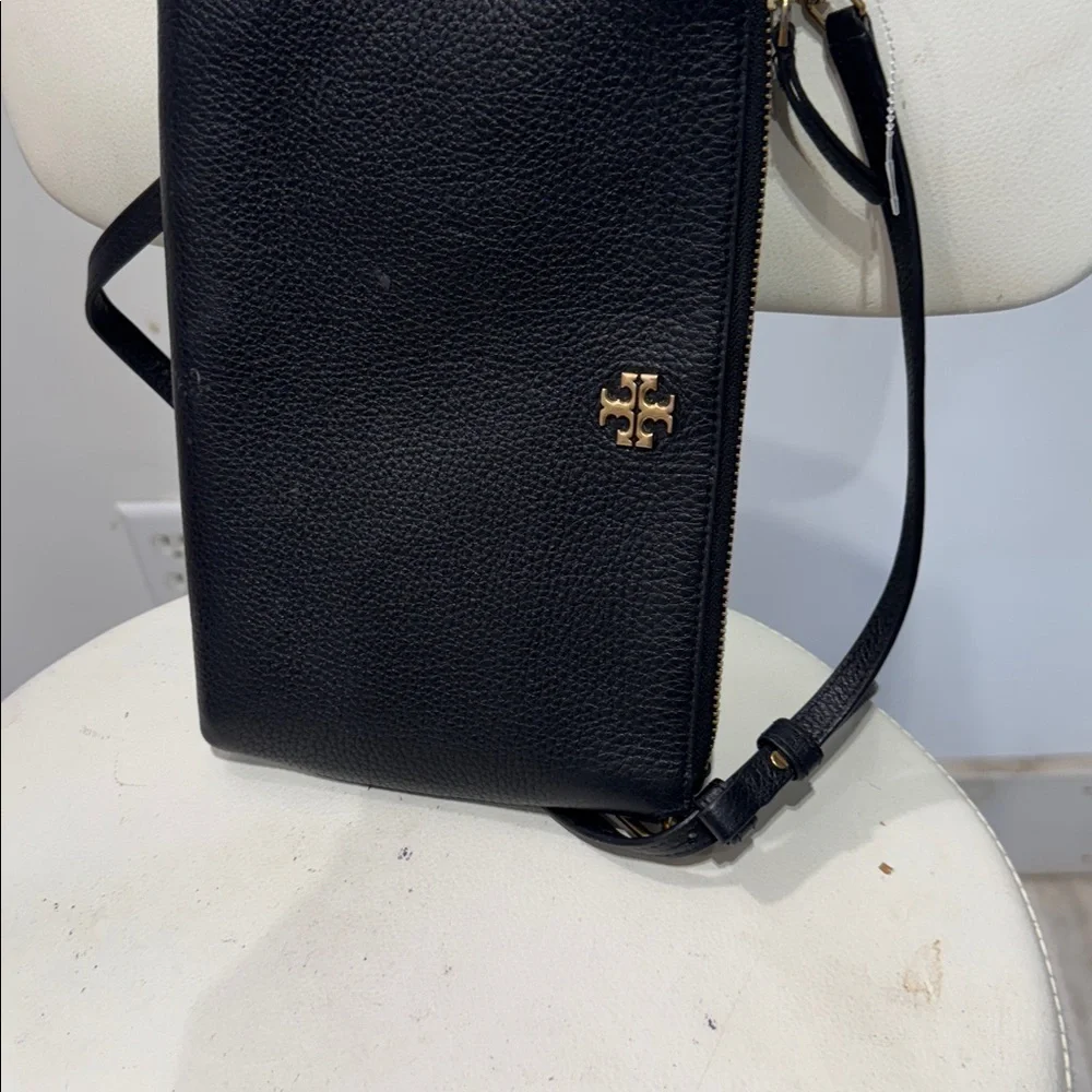 Tory Burch Black Pebbled Leather Crossbody with Gold Logo